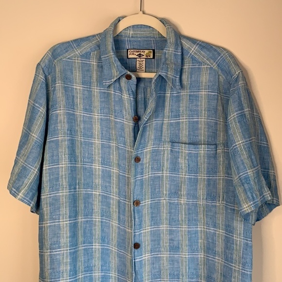 Caribbean Joe 100% Linen Short Sleeve Button Down Shirt Size L - Picture 5 of 7